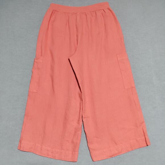 Flax Full Time Pants Linen Crop Wide Leg Drawstring Cargo Womens Small Mango - Picture 3 of 13